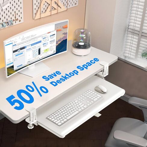 Rfiver Keyboard Tray Under Desk Pull Out with C Clamp Mount, 25.6 (30 Including Clamps) x 13 Inch Slide-Out Platform Computer Drawer Mouse for Typing (White) in Saudi Arabia