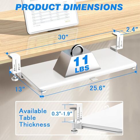 Rfiver Keyboard Tray Under Desk Pull Out with C Clamp Mount, 25.6 (30 Including Clamps) x 13 Inch Slide-Out Platform Computer Drawer Mouse for Typing (White) in Saudi Arabia