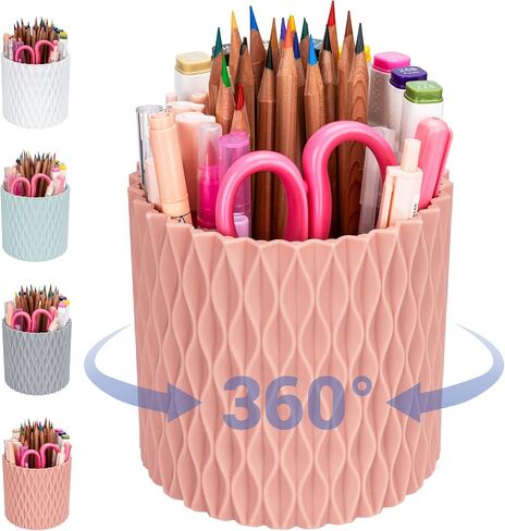 حامل أقلام - يدور 360 درجة، حامل أقلام ذو 5 فتحات للمكتب. حامل أقلام للمكتب، المدرسة، غرفة النوم والزينة، ملحقات المكتب (أبيض) in Kuwait