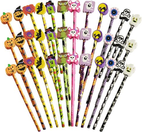 أقلام رصاص للهالوين مع ممحاة عملاقة متنوعة، أقلام رصاص خشبية بطابع الهالوين، شبح اليقطين، هيكل عظمي، خفاش، عنكبوت، لمستلزمات حفلات الهالوين، 12 نمط (60) in Kuwait