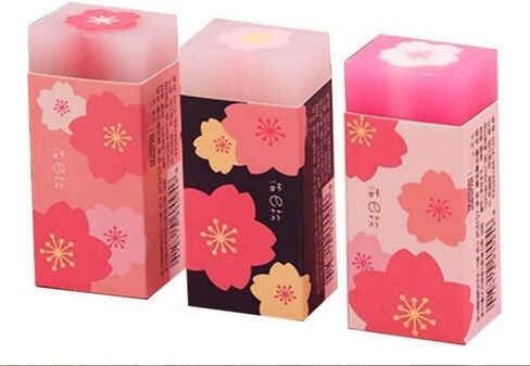 3 Pcs Pink Lovely Cherry Blossoms Rubber Erasers, Petal Sketch Painting Pencil Correction Tool, School Office Stationery Supply Standard Pencil Erasers,Erasers and Correction Products in Saudi Arabia