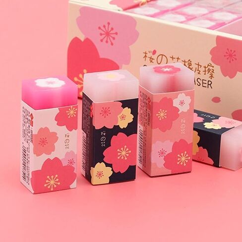 3 Pcs Pink Lovely Cherry Blossoms Rubber Erasers, Petal Sketch Painting Pencil Correction Tool, School Office Stationery Supply Standard Pencil Erasers,Erasers and Correction Products in Saudi Arabia