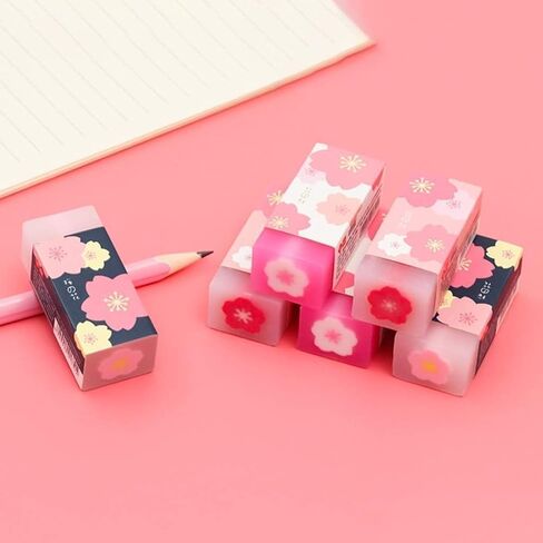 3 Pcs Pink Lovely Cherry Blossoms Rubber Erasers, Petal Sketch Painting Pencil Correction Tool, School Office Stationery Supply Standard Pencil Erasers,Erasers and Correction Products in Saudi Arabia