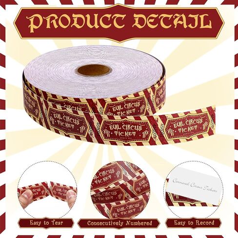 Pasimy Circus Tickets Roll Carnival Tickets Raffle Tickets Carnival Party Ticket Trick or Treat Raffle Ticket Circus Party Decorations for Halloween Circus Party Favors Supplies (Halloween, 1000) in Kuwait