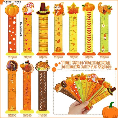 60 Pcs Thanksgiving Bookmarks Cute Bookmark Rulers Fall Gifts Women Funny Bookmarks Thanksgiving Party Favors for Autumn Ideal Birthday Holiday Gift (Thankful Style) in Saudi Arabia