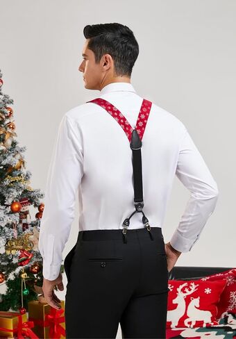 HISDERN Mens Christmas Bow Tie and Suspenders Holiday Festival Braces Y Shape Fun Santa Braces Handkerchief Pocket Square Set in Saudi Arabia