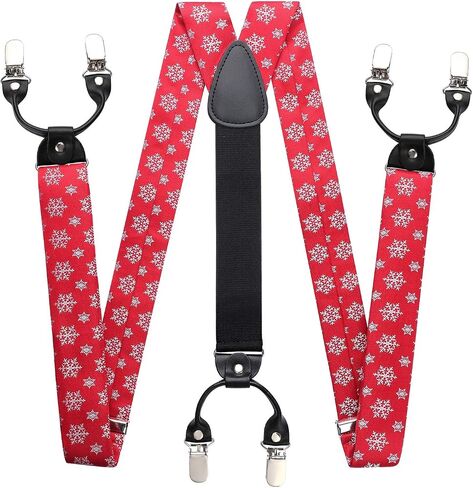 HISDERN Mens Christmas Bow Tie and Suspenders Holiday Festival Braces Y Shape Fun Santa Braces Handkerchief Pocket Square Set in Saudi Arabia