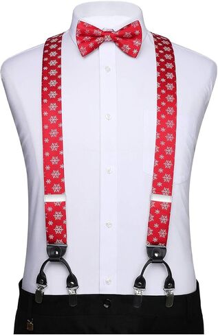 HISDERN Mens Christmas Bow Tie and Suspenders Holiday Festival Braces Y Shape Fun Santa Braces Handkerchief Pocket Square Set in Saudi Arabia