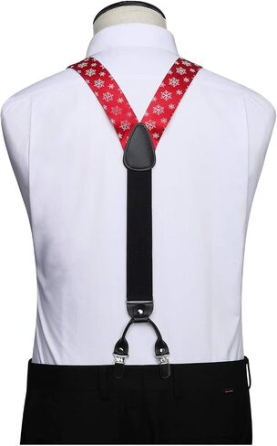 HISDERN Mens Christmas Bow Tie and Suspenders Holiday Festival Braces Y Shape Fun Santa Braces Handkerchief Pocket Square Set in Saudi Arabia