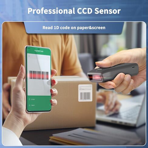 NetumScan Mini 1D Bluetooth Barcode Scanner، 3 في 1 تلقائي CCD قارئ باركود لاسلكي للمخزون، ماسح ضوئي صغير للرموز الشريطية لنقاط البيع والكمبيوتر والكمبيوتر اللوحي وiPhone وiPad وiOS وAndroid in Kuwait