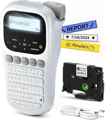 صانع الملصقات H1100، آلة صنع الملصقات مع شريط مصفح 12 مم، ملصق محمول مع قوالب متعددة LCD بإضاءة خلفية، صانع ملصقات سلكية محمولة، صانع ملصقات بدون حبر لتنظيم المكاتب المدرسية in Kuwait