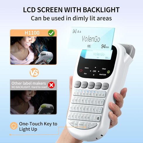 صانع الملصقات H1100، آلة صنع الملصقات مع شريط مصفح 12 مم، ملصق محمول مع قوالب متعددة LCD بإضاءة خلفية، صانع ملصقات سلكية محمولة، صانع ملصقات بدون حبر لتنظيم المكاتب المدرسية in Kuwait