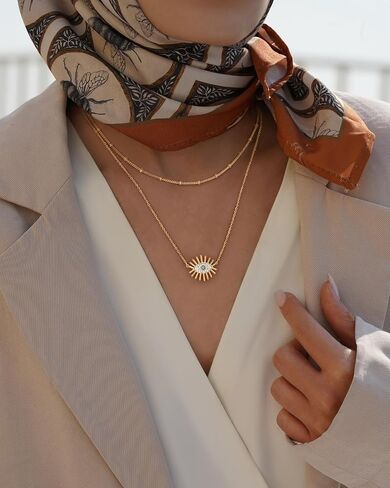 BENEIGE Evil Eye Necklace 14K Gold Plated Cute Dainty Cubic Zirconia Colored Eye Hamsa Pendant Choker Handmade Everyday Minimalist Jewelry for Women… in Kuwait