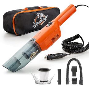 Armor All AA07V1 0901 Cordless Car Vacuum Handheld Vacuum Cleaner with Hose and Pet Brush for Car, Orange