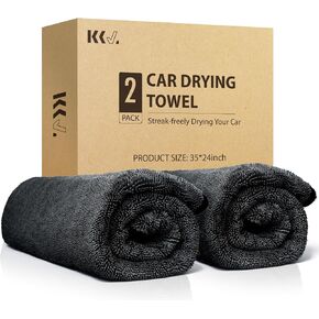 KKV 2-Pack Microfiber Towels for Cars (35"x 24") Extra Large Ultra Absorbent Car Drying Towel for Cars and Trucks, Without Streaks, Scratches, or Water Spots