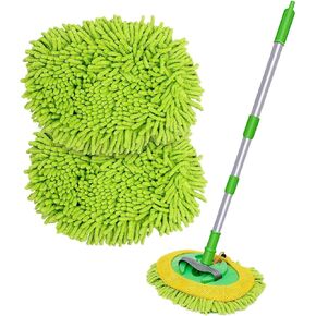 47.5" Car Wash Brush Mop Cleaning Tool with Long Handle Kit for Washing Detailing Cars Truck, SUV, RV, Trailer, Boat 2 in 1 Chenille Microfiber Sponge Duster Not Hurt Paint Scratch Free