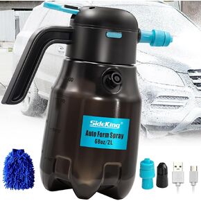 0.5Gal/2L Electric Foam Sprayer Car Wash, 60PSI Powerful Car Foam Sprayer with 2 Nozzles, Rechargeable Auto Pressurized Foam Sprayer, Battery Powered Foam Sprayer for Car Home Garden Cleaning