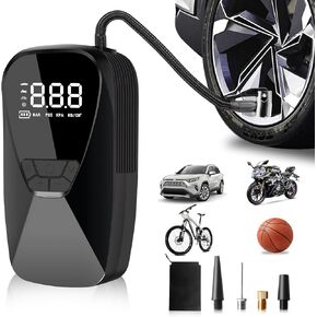 Tire Inflator Portable Air Compressor-150PSI Air Pump for Car Tires with Digital Pressure Gauge, 12V Rechargeable Battery, Emergency LED Light for Car Bike Ball Motorcycle