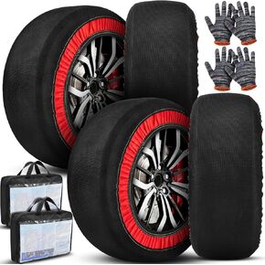 2 Pack Automotive Snow Socks for Tires Snow Socks Fabric Car Chains Easy to Install with Gloves Winter Car Accessories for Passenger Cars SUV Trucks Pickup Winter Emergency (L)