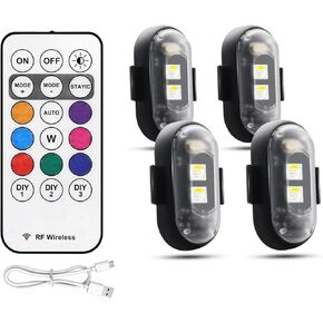 Wireless LED Strobe Lights with Remote Control, USB Charging High Brightness Led Lights 8 Colors anti-collision lights, Led Emergency Warning Lights for Car Motorcycle Drone Truck Aircraft Bike(4 Pcs)