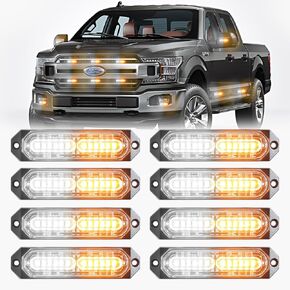 BooYu Red/White LED Surface Mount Emergency Strobe Flashing Lights for Firefighter/Police/Trucks/Vehicles/Car, Ultra Slim Sync Feature Hazard Warning Beacon Grille Light Bar (8 Pcs)