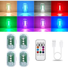 LECART Wireless Led Strobe Lights with Remote Control 8 Colors Led Anti Collision Light Rechargeable Warning Lights Emergency Flashing Lighting for Car Bike Motorcycle Scooter 4 Pcs