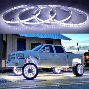 15.5" Double Row Pure White Cold White Strobe Breath Flashing Lighted Wheel Rim Tire Lights IP68 Waterproof Dual Raw 4PCS Rings Bluetooth Control for Truck