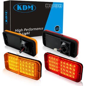 KDM LED Bumper Side Marker Reflectors Lights,Fit for 1968-1972 Chevy GMC C10 C20 C30 K10 K20 K30 C1500 C2500 C3500 K1500 K2500 K3500 Blazer,Front & Rear Side Marker Lights,Amber & Red Lens 4Pack