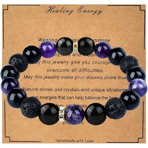 8mm Natural Black Obsidian Stretch Bracelet,Adjustable Hand Chain for Anxiety Relief,Birthday Christmas Gift for Mum Dad Hunsband