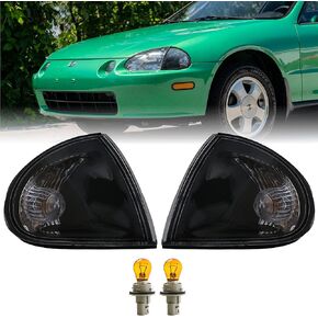 USR DEPO 93-97 Delsol Corner Lights - Front Cornering Parking Turn Signal Lamp (Left + Right) Compatible with 1993-1997 Honda Del Sol (All Clear Lens, Comes w/ x2 Amber Bulbs and sockets) Si VTEC