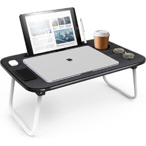Nestl Lap Desk للكمبيوتر المحمول - مكتب كمبيوتر محمول قابل للطي للسرير والأريكة، حامل كمبيوتر محمول محمول وخفيف الوزن لإفطار السرير والعمل والقراءة والكتابة وطاولة كمبيوتر محمول مع منافذ USB وصينية كمبيوتر محمول كبيرة