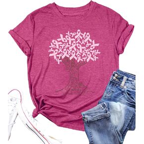 Cancer Shirt Women Breast Cancer Awareness Shirts Ribbon Tree T-Shirts Cancer Short Sleeve Tops