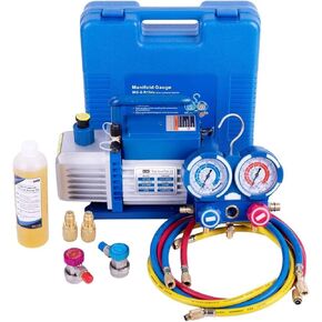 VIVOHOME 110V 1/4 HP 3.5 CFM Single Stage Rotary Vane Air Vacuum Pump and R134a AC Manifold Gauge Set Kit for HVAC Air Conditioning Refrigeration Recharging