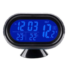 12V Car Digital Thermometer Voltmeter Clock Alarm Monitor Orange+Blue, Clock LCD Detector LED Display, Multifunctional Auto Meter Clock Voltage Freezing Temperature Gauge