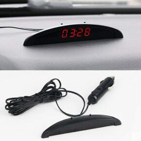 MACHSWON Car Temperature Clock, Universal Auto Dashboard Digital Clock Thermometer Voltage with LCD Screen Display for Car Interior, Red