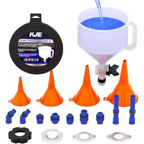 مجموعة قمع تبريد مانعة للانسكاب من KJE، مجموعة تجشؤ قمع الرادياتير، 19 قطعة نظام تبريد نازف سائل التبريد المضاد للانسكاب، محولات للمركبة العالمية in Kuwait