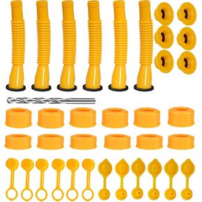 Gas Can Spout Replacement,6-Pack Gas Can Nozzle Old Style with Flexible Hose for Most 1/2/5/10 Gallon Oil Cans-Gas Tank Cap,Sealing Rubber Ring,Nozzle Cap,Base Cap Included