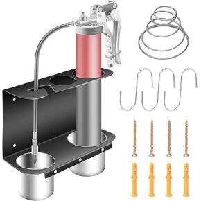Grease Gun Holder, Wall Mount Grease Gun Storage Rack/Organizer, Hand Grease Gun Holder Rack for Workshop, Shop, Garage, W/Removable Drip Cups, Spare Cartridge Holder and Separate Spring