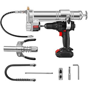 Electric Grease Gun Drill Adapter,Universal Conversion Gun Head with 14 OZ Load,Locking Grease Gun Coupler,Rigid Pipe,12"Long Flexible Hose,Great Pneumatic Tool for Construction Maintenance Workers