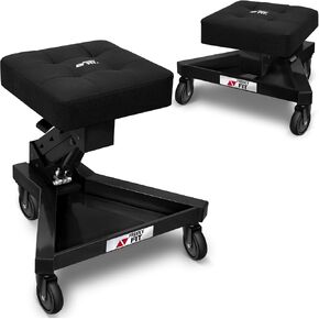 Shop Stool with Wheels, Hydraulic Adjustable Mechanic Creeper Stool on Wheels, Garage Work Rolling Stool Chair for Workshop, 400 LBS Capacity, 4 Inch Casters, 360° Swivel Padded Seat, Red