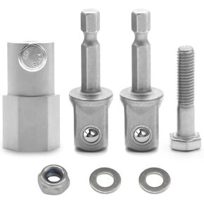 Full Stainless Steel Top Wind Trailer Jack Crank Handle Cordless Drill Adapter, 304 Stainless Steel Accessories, with Two 1/2 Inch Socket Adapter Bit