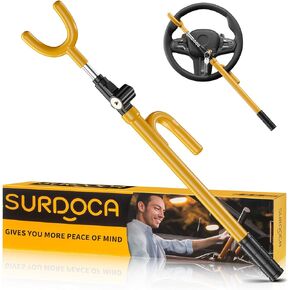 SURDOCA Car Steering Wheel Lock Anti-Theft Device, Easy Installation Steering Wheel Locks for Cars SUV Van, Upgraded Lock Cylinder, Rubber Protection, Extendable Universal Security Device