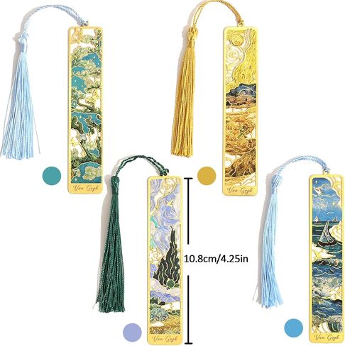 4 Pieces Metal Bookmarks with Tassel, Golden Hollow Bookmark Monet Van Gogh Oil Painting Theme Book Mark Bookmarks for Book Lovers Writers Readers Children Teens for Women Adults in Kuwait