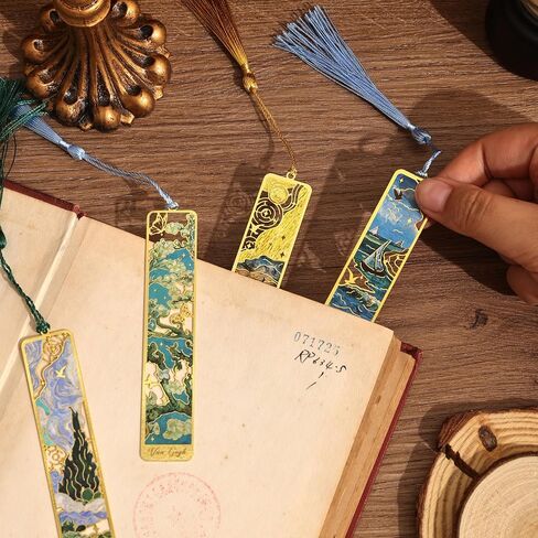 4 Pieces Metal Bookmarks with Tassel, Golden Hollow Bookmark Monet Van Gogh Oil Painting Theme Book Mark Bookmarks for Book Lovers Writers Readers Children Teens for Women Adults in Kuwait