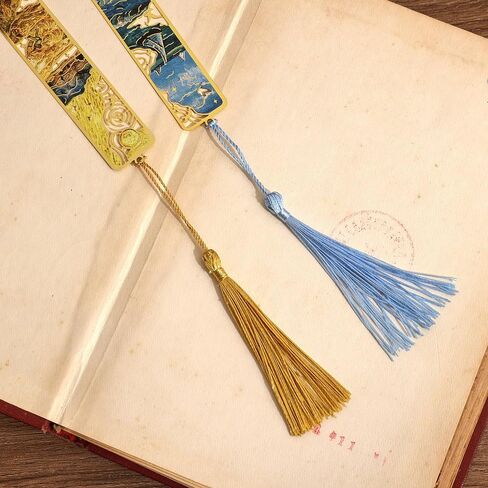 4 Pieces Metal Bookmarks with Tassel, Golden Hollow Bookmark Monet Van Gogh Oil Painting Theme Book Mark Bookmarks for Book Lovers Writers Readers Children Teens for Women Adults in Kuwait