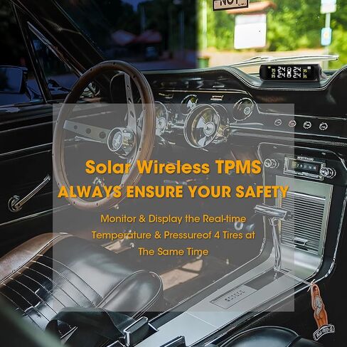 Tire Pressure Monitoring System, TPMS for RV and Trailer, Solar Powered TPMS with LCD Display, 4 Sensors, Real-Time Pressure and Temperature Monitoring, Easy to Use (0~87 PSI) in Saudi Arabia