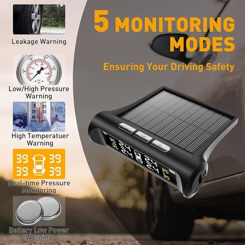 Tire Pressure Monitoring System, TPMS for RV and Trailer, Solar Powered TPMS with LCD Display, 4 Sensors, Real-Time Pressure and Temperature Monitoring, Easy to Use (0~87 PSI) in Saudi Arabia
