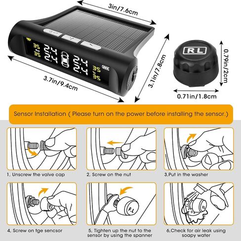 Tire Pressure Monitoring System, TPMS for RV and Trailer, Solar Powered TPMS with LCD Display, 4 Sensors, Real-Time Pressure and Temperature Monitoring, Easy to Use (0~87 PSI) in Saudi Arabia