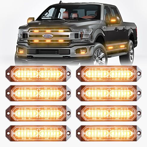 BooYu Red/White LED Surface Mount Emergency Strobe Flashing Lights for Firefighter/Police/Trucks/Vehicles/Car, Ultra Slim Sync Feature Hazard Warning Beacon Grille Light Bar (8 Pcs) in Kuwait