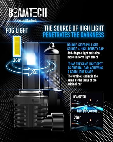 BEAMTECH 9006 لمبة، HB4 لمبة الضباب 6500K زينون ضوء الضباب الأبيض أو للمركبات، Powersports الملحقات أضواء حزمة من 2 in Kuwait
